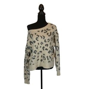 Abercrombie & Fitch Womens Large Cheetah Print Long Sleeve Crew Neck Sweater